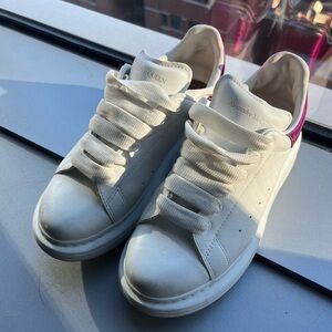 Alexander McQueen White Sneakers with Metallic  Pink Accents